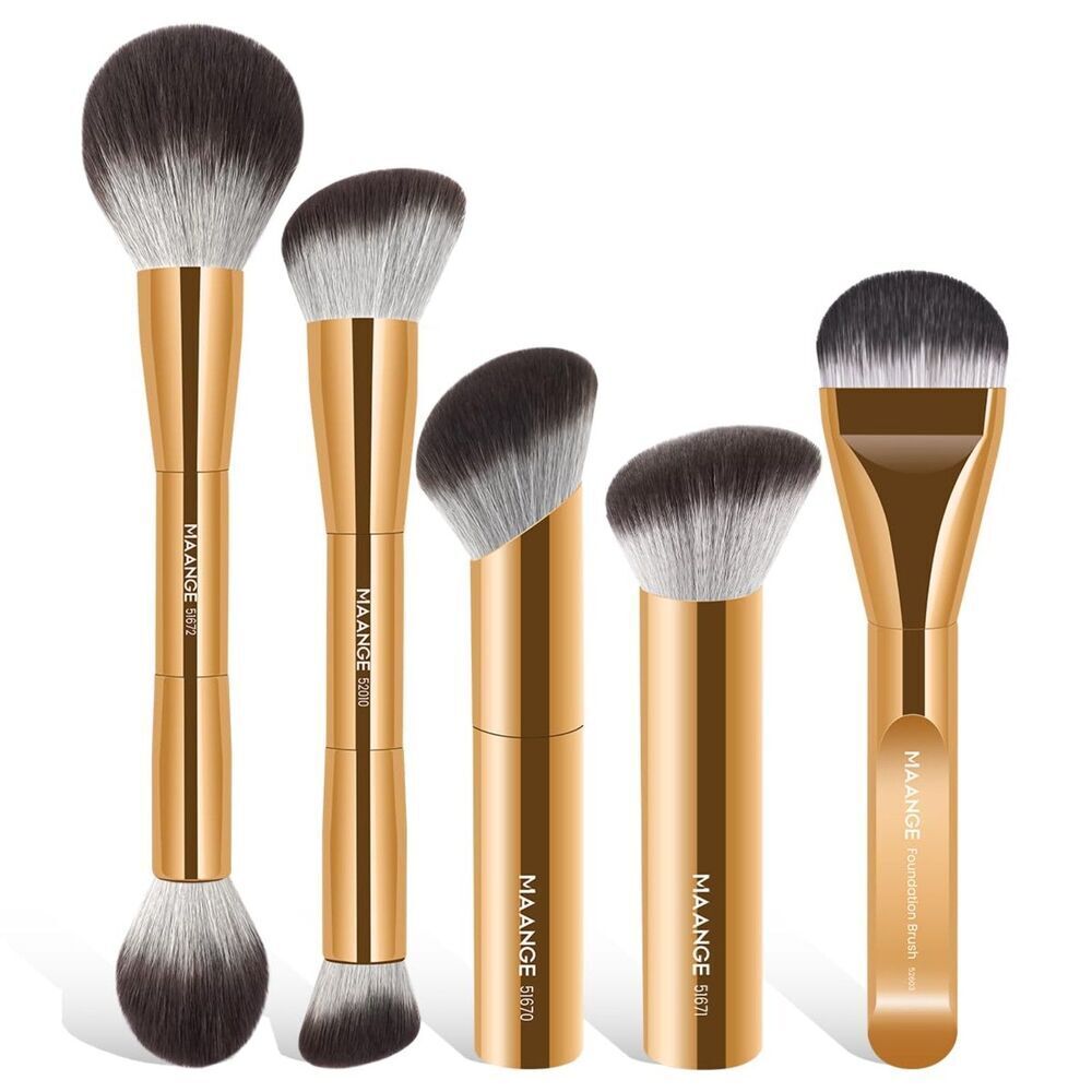 Maange 5 Pieces Gold Double-ended Kabuki Foundation Makeup Brushes Set